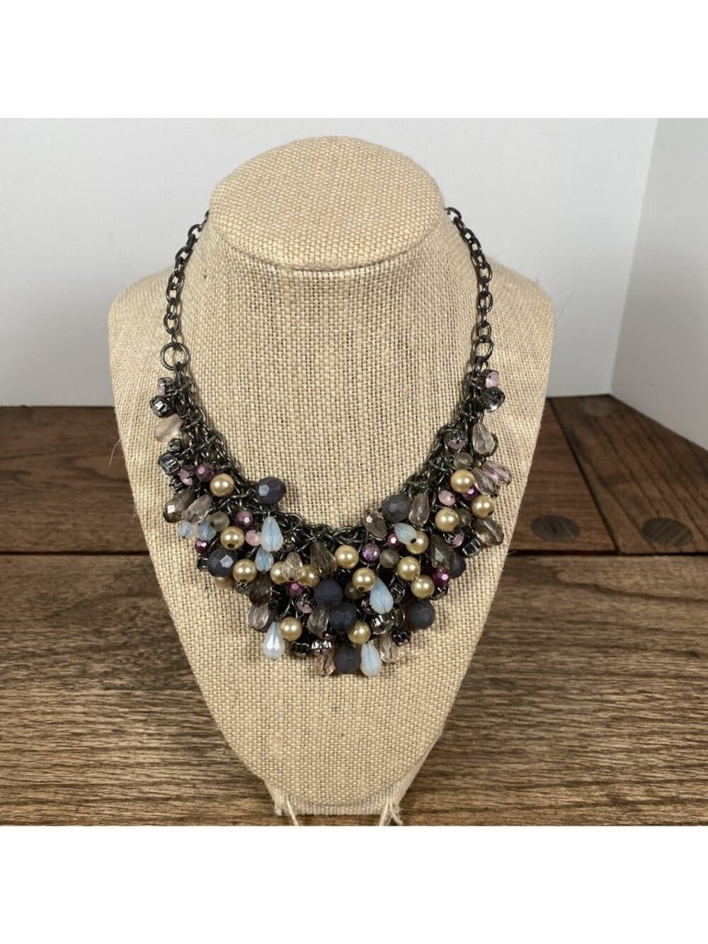 Chain Link Beaded Bib Choker Necklace